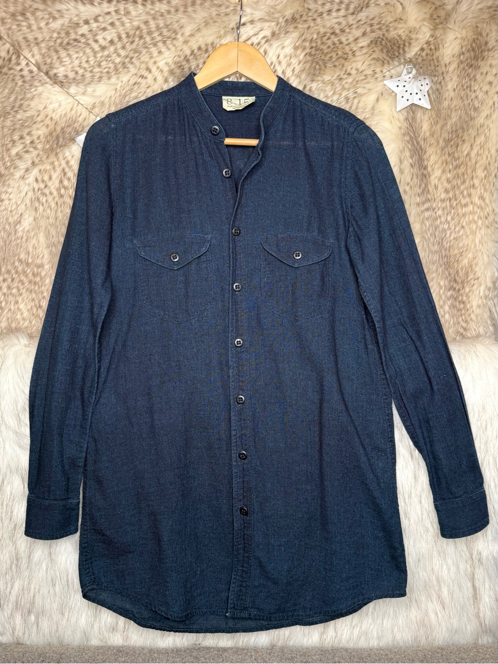 August Fifteenth 8.15 Navy Blue Button-Up Tunic Shirt